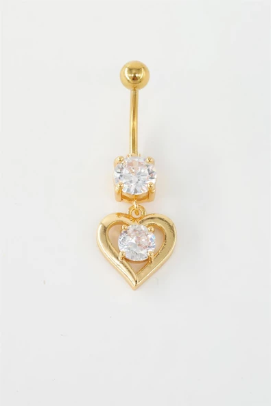 Kadın 316L Anti Alerjenik Sallantılı Kalp Figürlü Göbek Piercing - Resim 3