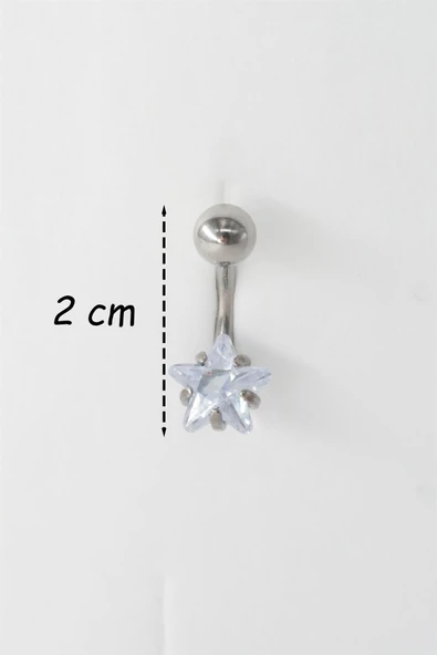 Kadın 316L Anti Alerjenik Topcuklu Yıldız Baget Zirkon Taşlı Göbek Piercing - 2
