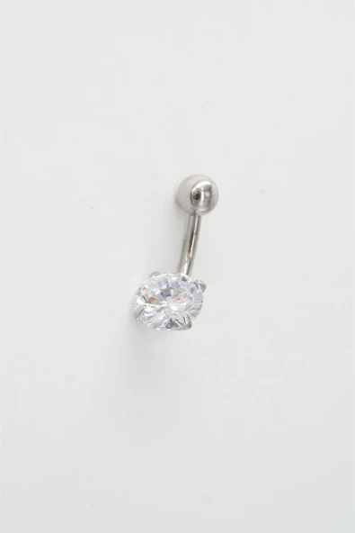 Kadın 316L Anti Alerjenik Topcuklu Oval Baget Zirkon Taşlı Göbek Piercing - Resim 3