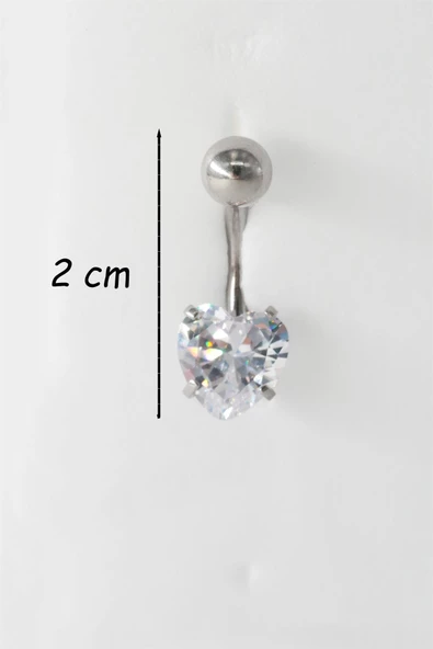 Kadın 316L Anti Alerjenik Baget Zirkon Taşlı Kalp Figürlü Göbek Piercing - Resim 2