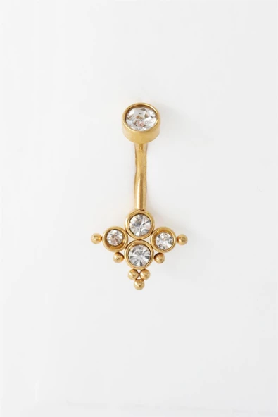 Kadın 316L Anti Alerjenik Topcuklu Zirkon Taşlı Göbek Piercing