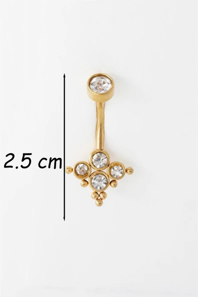 Kadın 316L Anti Alerjenik Topcuklu Zirkon Taşlı Göbek Piercing - 2