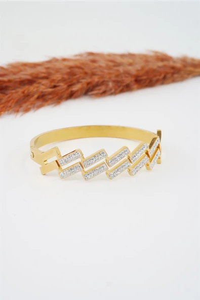 Kadın 316 L Paslanmaz Çelik Anti Alerjenik  Zirkon Taşlı Bileklik - Resim 2