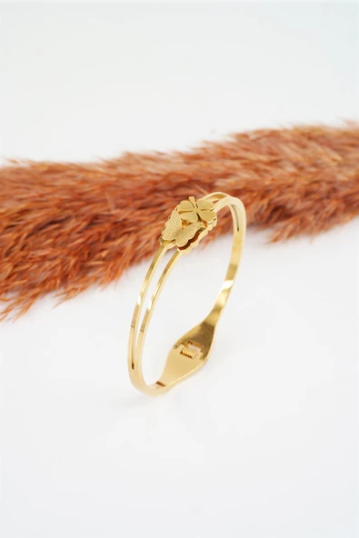 Kadın 316 L Paslanmaz Çelik Anti Alerjenik Yonca ve Kelebek Model Çelik Bileklik - Resim 3