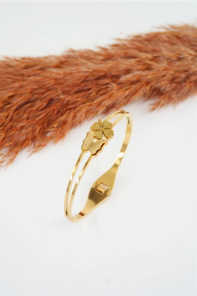 Kadın 316 L Paslanmaz Çelik Anti Alerjenik Yonca ve Kelebek Model Çelik Bileklik ürün görseli