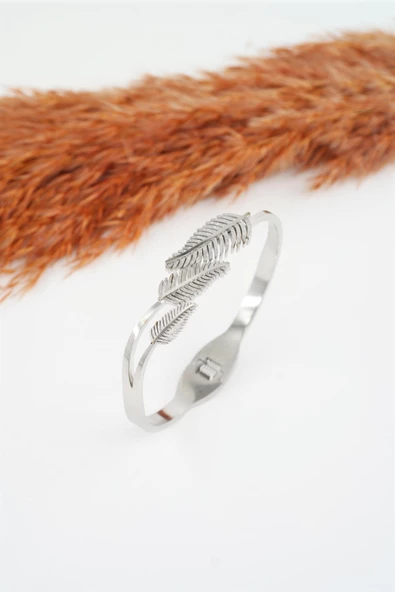 Kadın 316 L Paslanmaz Çelik Anti Alerjenik  Yaprak Model Çelik Bileklik ürün görseli