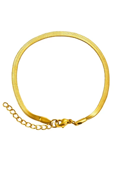 Kadın 316 L Kararmaz ve Paslanmaz Çelik Anti Alerjenik Gold Renk İtalyan Zincir Bileklik - Resim 2