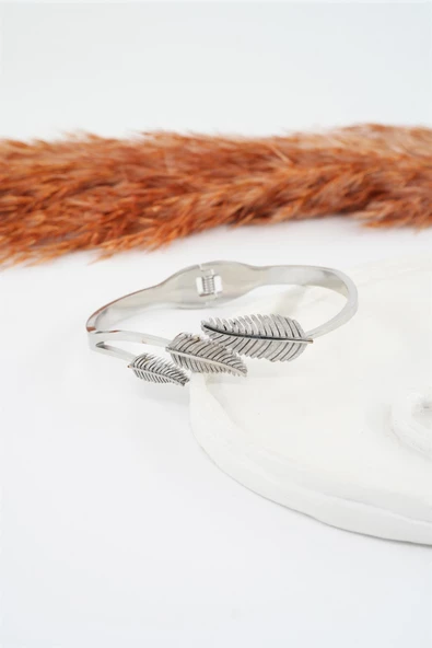 Kadın 316 L Paslanmaz Çelik Anti Alerjenik  Yaprak Model Çelik Bileklik - Resim 2