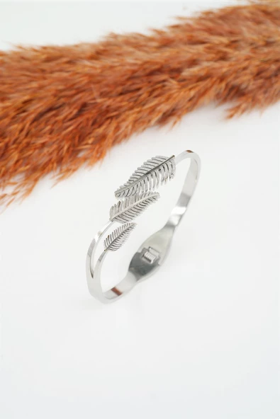 Kadın 316 L Paslanmaz Çelik Anti Alerjenik  Yaprak Model Çelik Bileklik - Resim 3