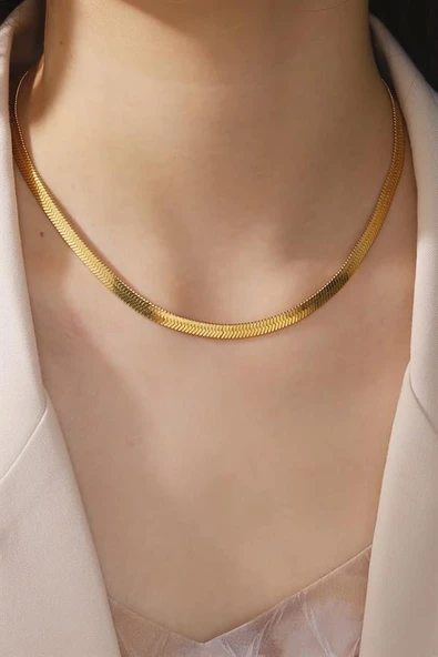 Kadın 316 L Paslanmaz Çelik 60 cm Gold Renk İtalyan Zincir  Kolye - Resim 3