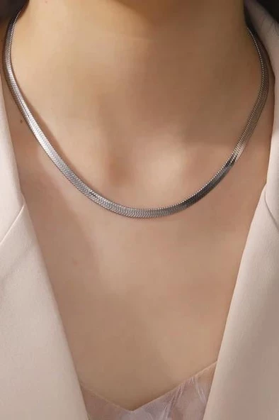 Kadın 316 L Paslanmaz Çelik 40 cm Gümüş Renk  İtalyan Zincir  Kolye - Resim 2