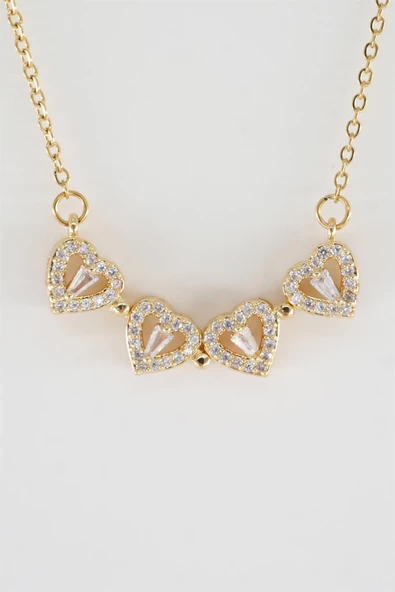 Kadın 316L Paslanmaz Çelik 40 cm Şekil Değiştirebilen Yonca ve Kalp Figürlü Baget Zirkon Taşlı Kolye - Resim 4