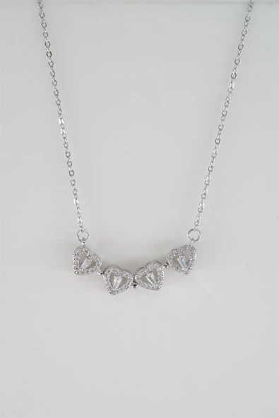 Kadın 316L Paslanmaz Çelik 40 cm Şekil Değiştirebilen Yonca ve Kalp Figürlü Baget Zirkon Taşlı Kolye - Resim 4