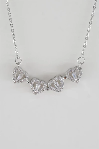 Kadın 316L Paslanmaz Çelik 40 cm Şekil Değiştirebilen Yonca ve Kalp Figürlü Baget Zirkon Taşlı Kolye - Resim 3