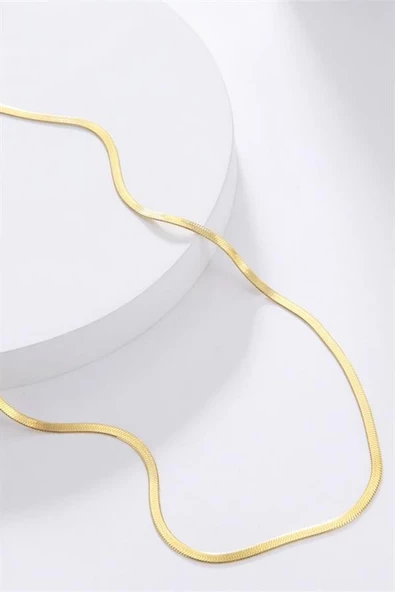 Kadın 316 L Paslanmaz Çelik 60 cm Gold Renk İtalyan Zincir  Kolye - Resim 4