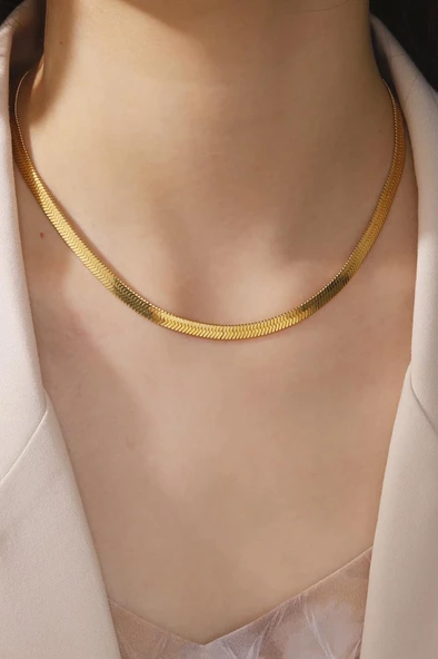 Kadın 316 L Paslanmaz Çelik 40 cm Gold Renk İtalyan Zincir  Kolye - 3