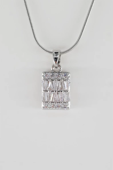 Kadın 316L Paslanmaz Çelik Yılan Zincirli 40 cm Baget Zirkon Taşlı Kolye ürün görseli