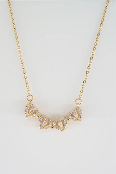 Kadın 316L Paslanmaz Çelik 40 cm Şekil Değiştirebilen Yonca ve Kalp Figürlü Baget Zirkon Taşlı Kolye - Resim 3