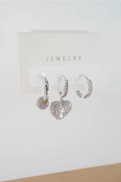 Kadın Vip Seri Baget Zirkon Taşlı Karışık Figürlü 3'lü Küpe  zrk00549 - Resim 2