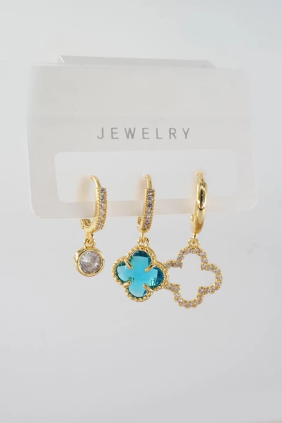 Kadın Vip Seri Baget Zirkon Taşlı Karışık Figürlü 3'lü Küpe  zrk00536 ürün görseli