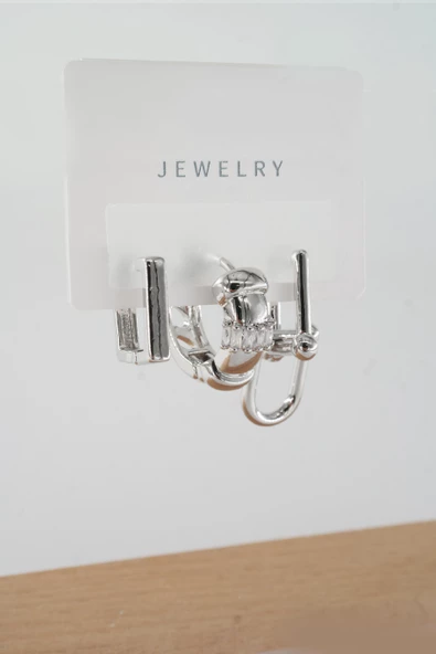 Kadın Vip Seri Baget Zirkon Taşlı Karışık Figürlü 3'lü Küpe  zrk00554 - 2