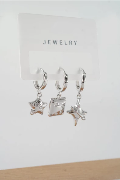 Kadın Vip Seri Baget Zirkon Taşlı Karışık Figürlü 3'lü Küpe  zrk00534 - Resim 2