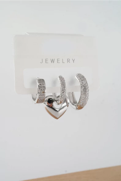 Kadın Vip Seri Baget Zirkon Taşlı Karışık Figürlü 3'lü Küpe  zrk00542 - Resim 2