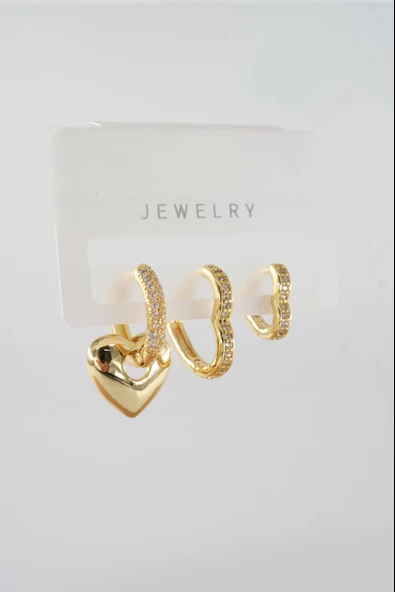 Kadın Vip Seri Baget Zirkon Taşlı Karışık Figürlü 3'lü Küpe  zrk00547 ürün görseli