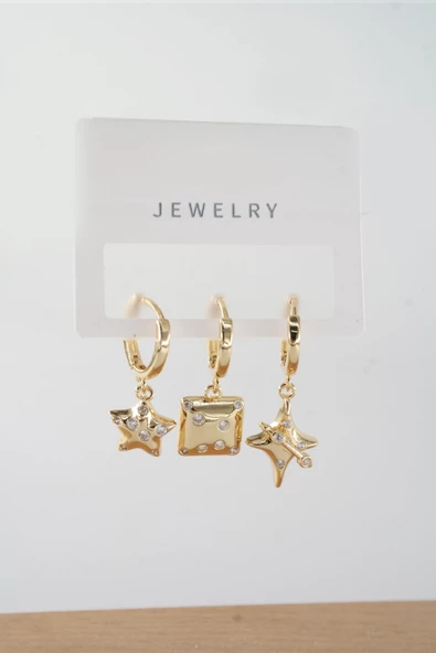 Kadın Vip Seri Baget Zirkon Taşlı Karışık Figürlü 3'lü Küpe  zrk00535 - Resim 2