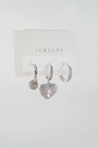 Kadın Vip Seri Baget Zirkon Taşlı Karışık Figürlü 3'lü Küpe  zrk00549 ürün görseli