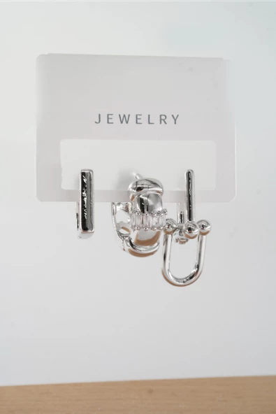 Kadın Vip Seri Baget Zirkon Taşlı Karışık Figürlü 3'lü Küpe  zrk00554