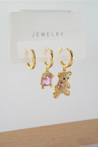 Kadın Vip Seri Baget Zirkon Taşlı Karışık Figürlü 3'lü Küpe  zrk00552 - Resim 3