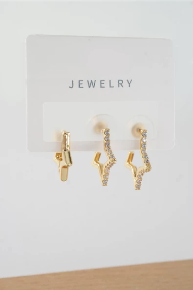 Kadın Vip Seri Baget Zirkon Taşlı Karışık Figürlü 3'lü Küpe  zrk00551 - Resim 2