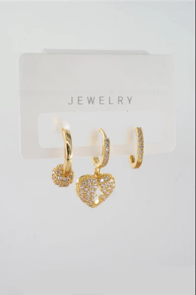 Kadın Vip Seri Baget Zirkon Taşlı Karışık Figürlü 3'lü Küpe  zrk00548 ürün görseli