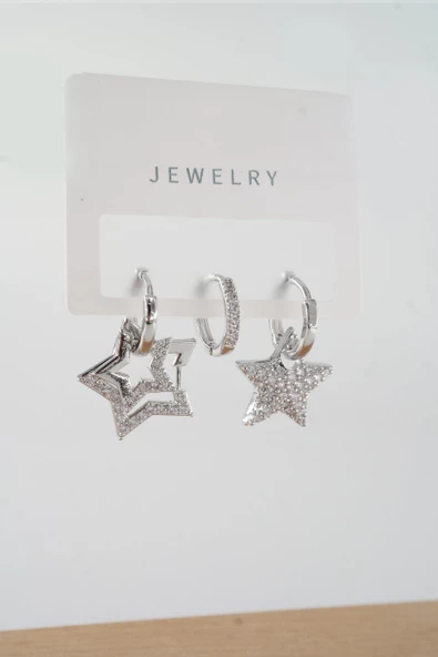 Kadın Vip Seri Baget Zirkon Taşlı Karışık Figürlü 3'lü Küpe  zrk00565 ürün görseli