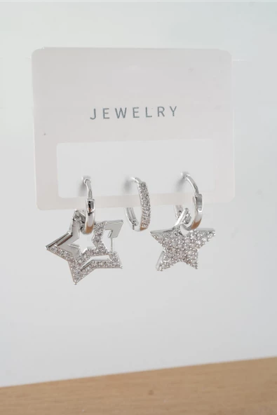 Kadın Vip Seri Baget Zirkon Taşlı Karışık Figürlü 3'lü Küpe  zrk00565 - Resim 2