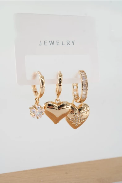 Kadın Vip Seri Baget Zirkon Taşlı Karışık Figürlü 3'lü Küpe  zrk00575 ürün görseli