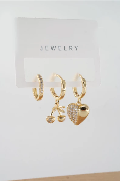 Kadın Vip Seri Baget Zirkon Taşlı Karışık Figürlü 3'lü Küpe  zrk00567 - Resim 2