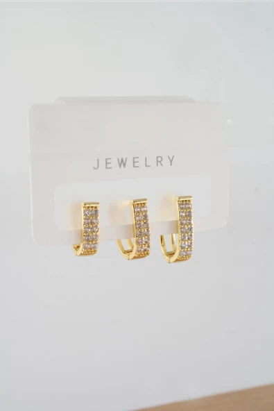 Kadın Vip Seri Baget Zirkon Taşlı Karışık Figürlü 3'lü Küpe  zrk00559 ürün görseli