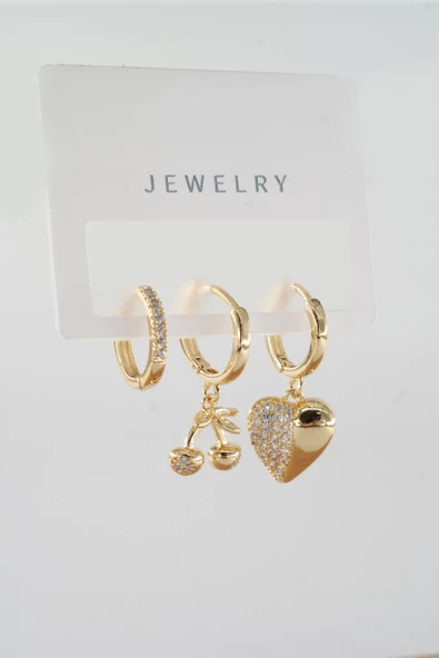 Kadın Vip Seri Baget Zirkon Taşlı Karışık Figürlü 3'lü Küpe  zrk00567 ürün görseli