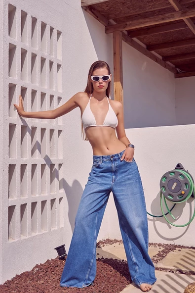 Yüksel Bel Baggy Jean Mavi - 2