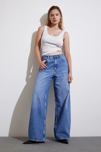 Yüksel Bel Baggy Jean Mavi - 3