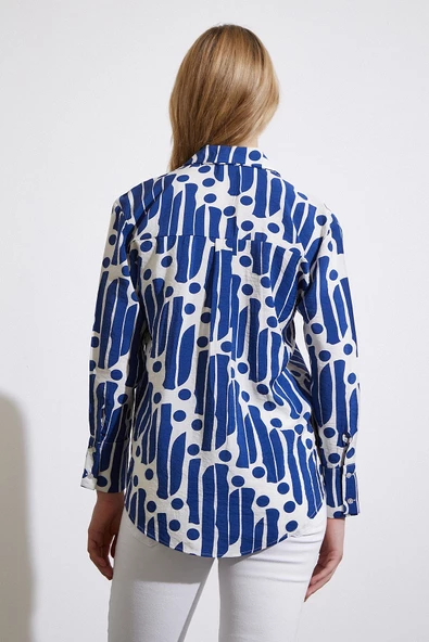 Modern Desen Modal Gömlek Mavi - 3