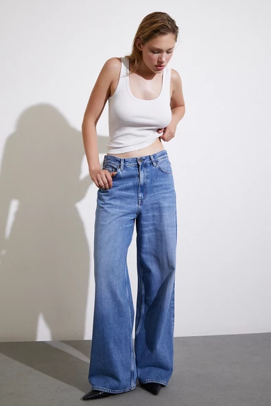 Yüksel Bel Baggy Jean Mavi - 4