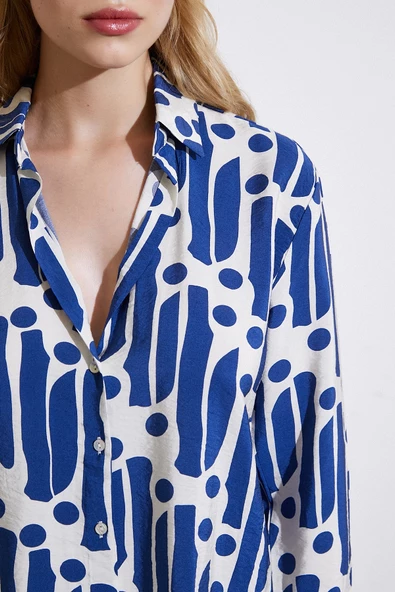 Modern Desen Modal Gömlek Mavi - 2