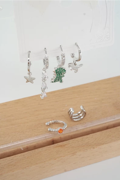 Kadın Vip Seri Zirkon Taşlı Karışık Figürlü 6'lı Küpe  zrk00578 - Resim 2