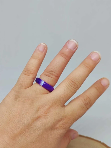 Akik Taşı Yüzük Mor Alacalı 6mm Kalınlığında (Standart Ölçü) (51486) - Resim 4