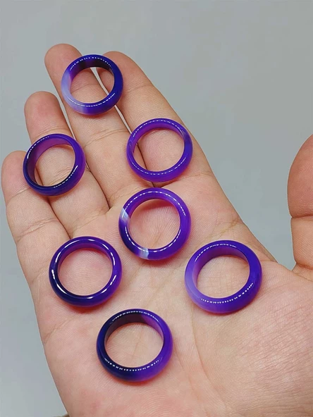 Akik Taşı Yüzük Mor Alacalı 6mm Kalınlığında (Standart Ölçü) (51486)