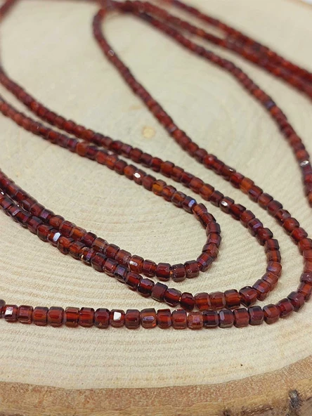 Bileklik Boy Lal (GRANAT) (GARNET) Taşı Küp Şekilli Dizi 2mm Yarım Dizi (17CM UZUNLUĞUNDADIR) - Resim 3