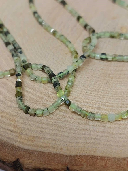 Bileklik Boy Prehnit (PRİNAYT) Taşı Küp Şekilli Dizi 2mm (51136) Yarım Dizi (17CM UZUNLUĞUNDADIR) - Resim 3